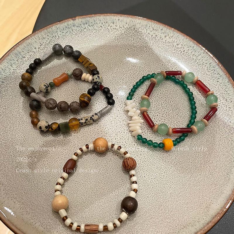 Handmade High-End Retro Tibetan Bead Bracelet with Natural Stone, Chinese Ethnic Style.