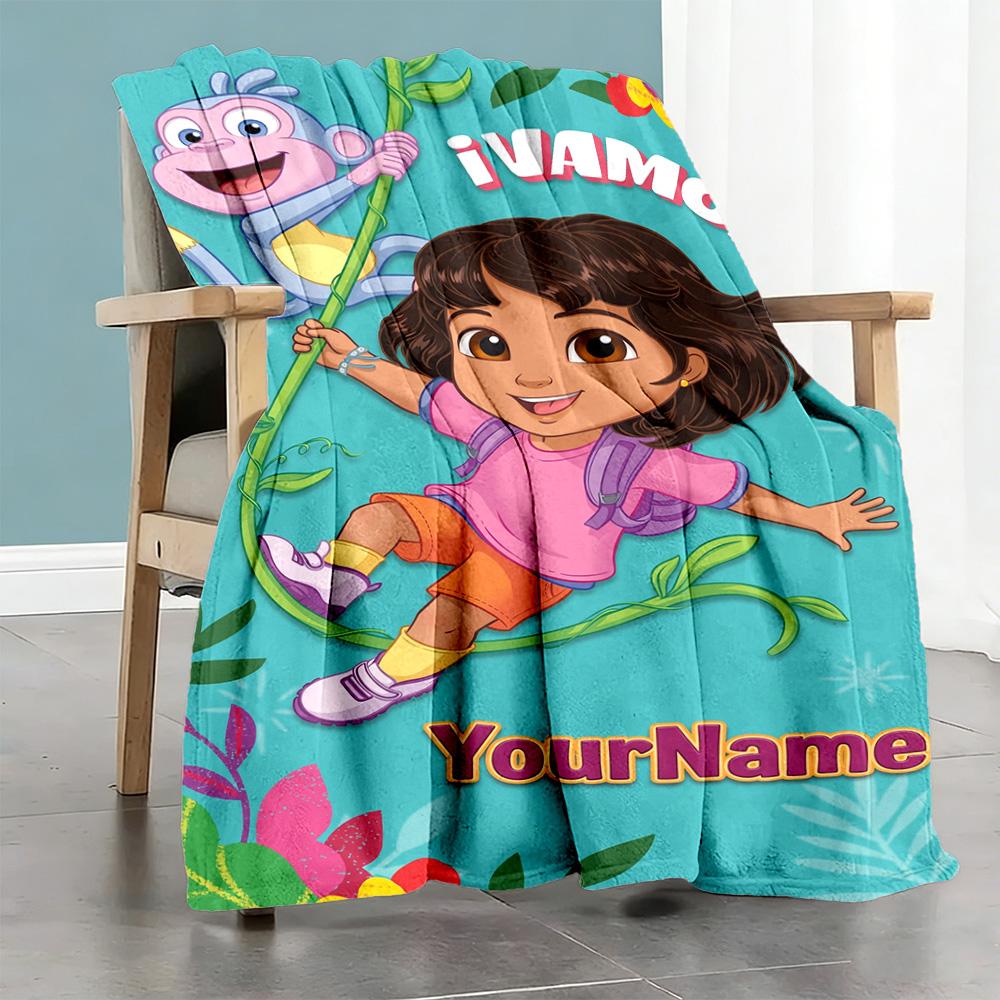 Dora Explorer Customize Your Name Blanket Lightweight Customizable Blanket Soft Warm Cozy for Picnics Home Decor Seaside Office Ideal for All Seasons