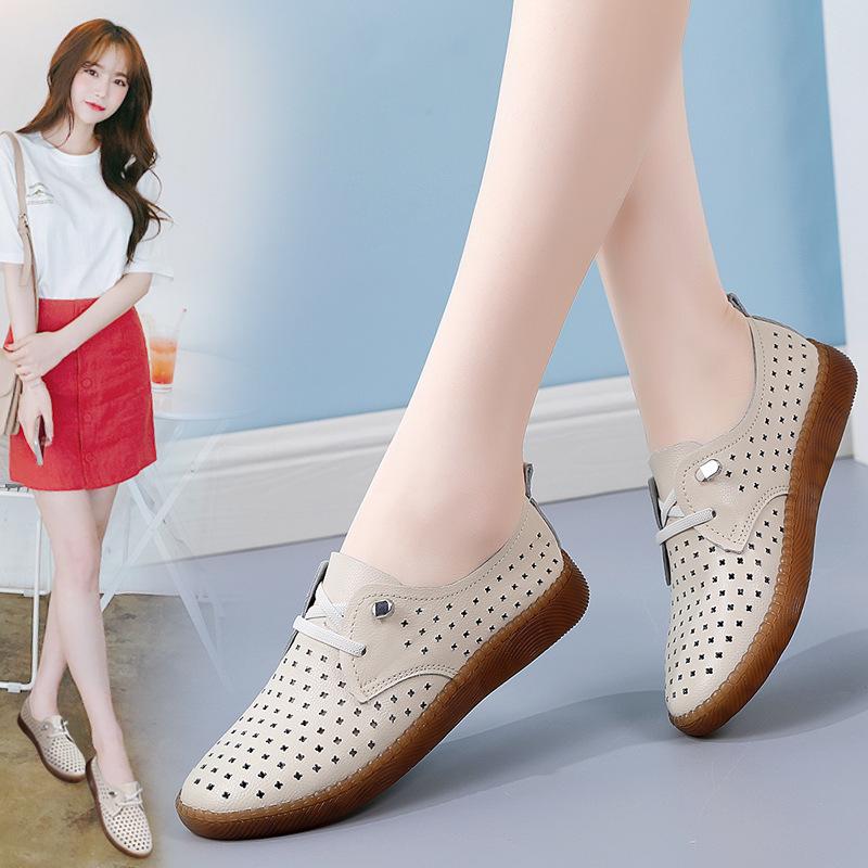 Women's Genuine Leather Slip-On Shoes - Autumn Soft Sole, Non-slip, Casual White Flats