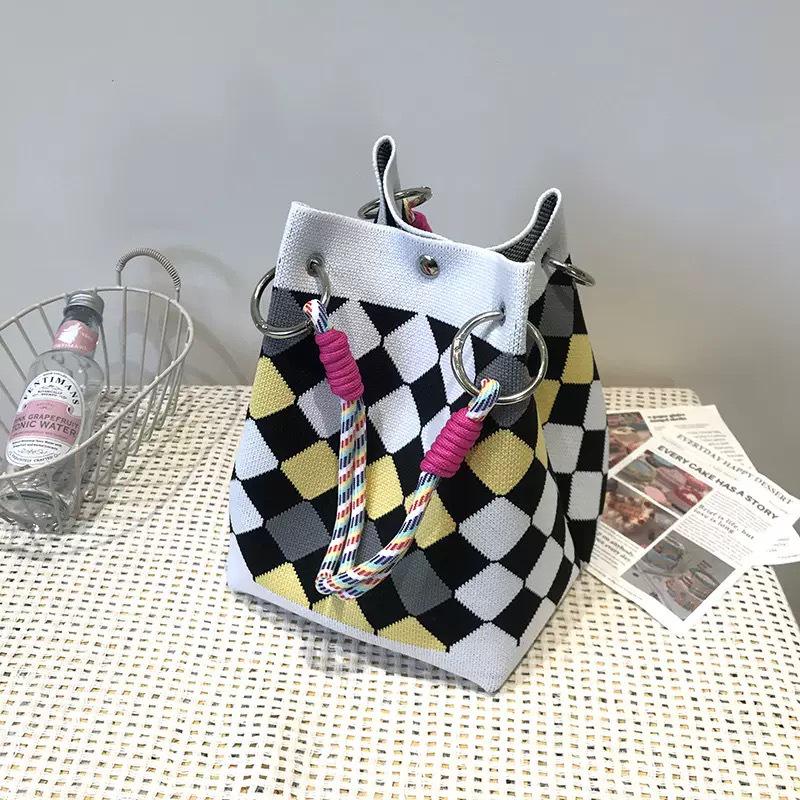 Korean Style Knitted Bucket Bag - Women's Fashion Versatile Handbag 2025