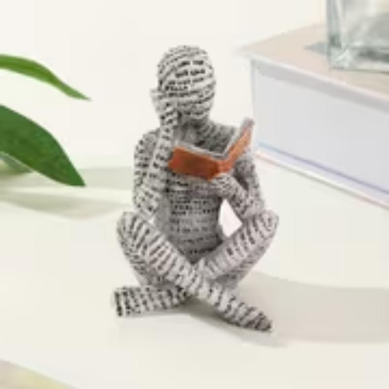 1pc Abstract Reading Woman Resin Statue Scandinavian Modern Style Decor Thoughtful Book Lover Figurine Desk Sculpture For Bedroom Living Room
