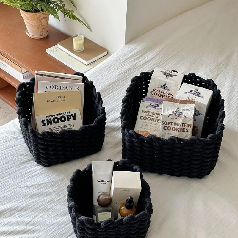 Cotton Rope Storage Basket Handmade Minimalist Organizer Desk Cosmetics Remotes Stationery Small Items