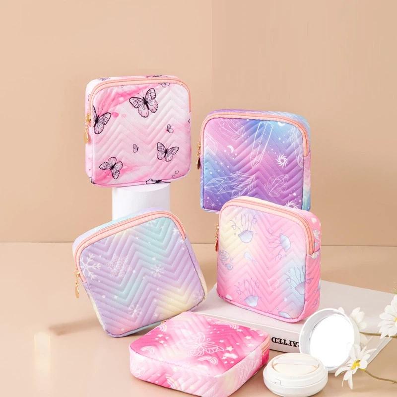 Borsa Porta Assorbenti con Gradiente, Pochette Mestruale Portatile, Organizer Impermeabile per Cosmetici per Tampax Assorbenti, Mini Custodia per Auricolari