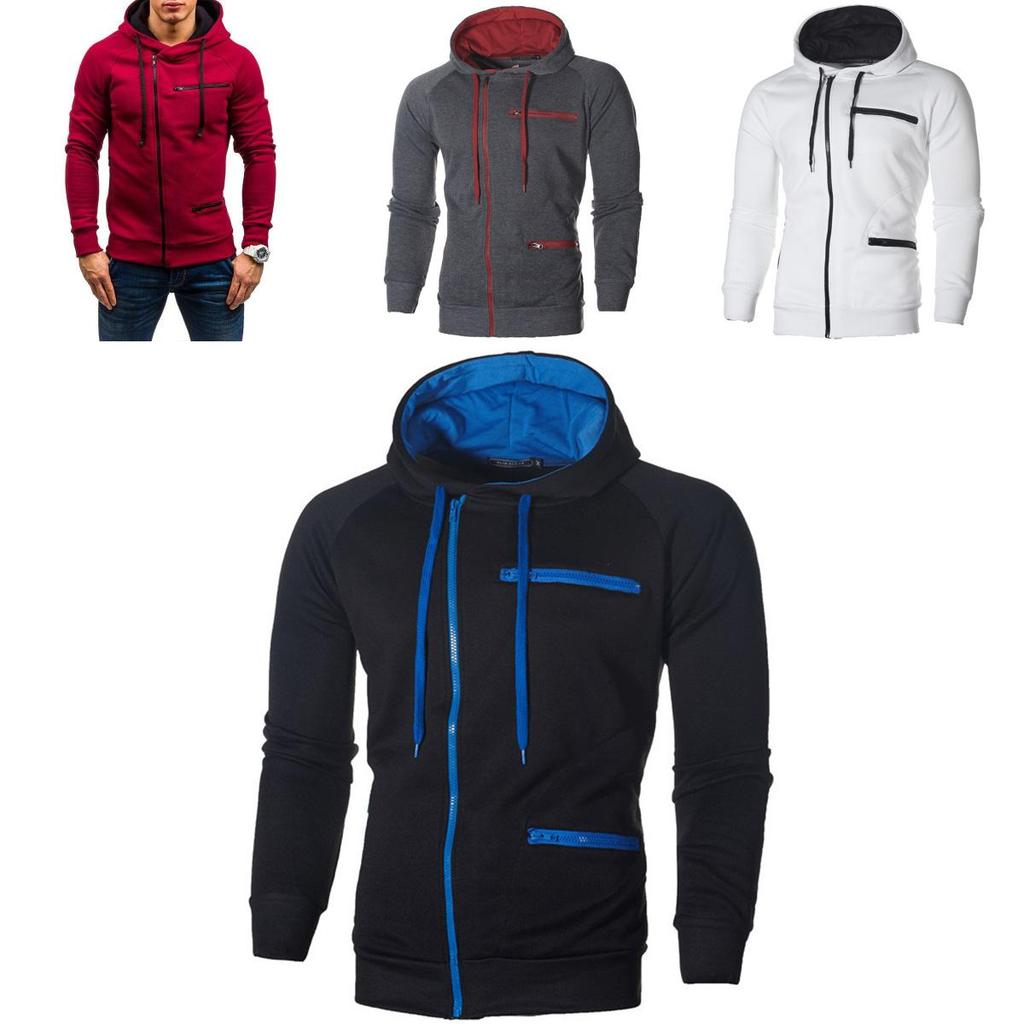 Cozy Men's Autumn Winter Hoodie Hooded Sweatshirt With Drawstring And Full-zip Closure