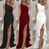 Women's Floor-length Evening Dress with Ruffle and Slit