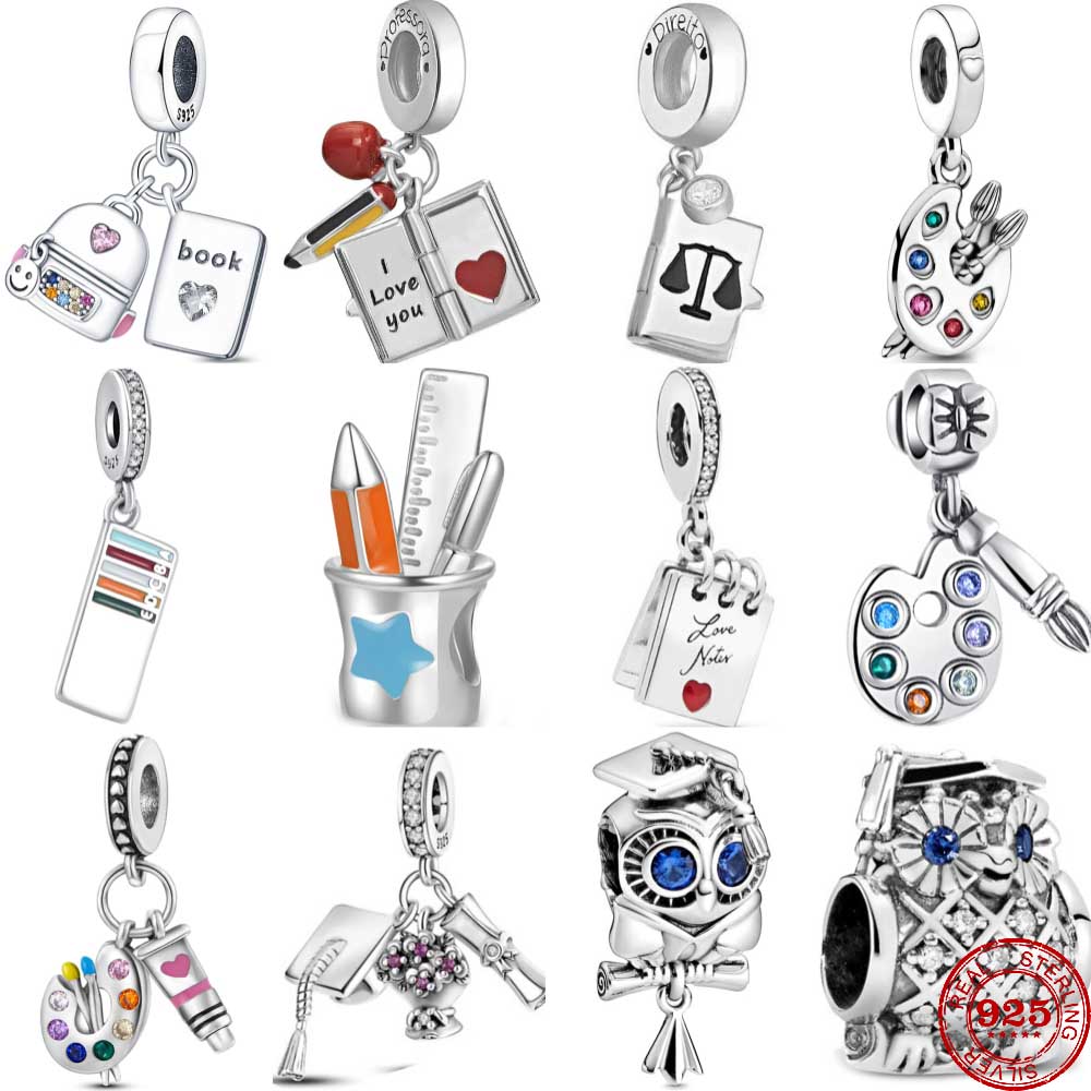 New Copper Reading Book Teacher Graduation Charm Beads Fit Original Pendant Bracelet Diy Fashion Woman Jewelry