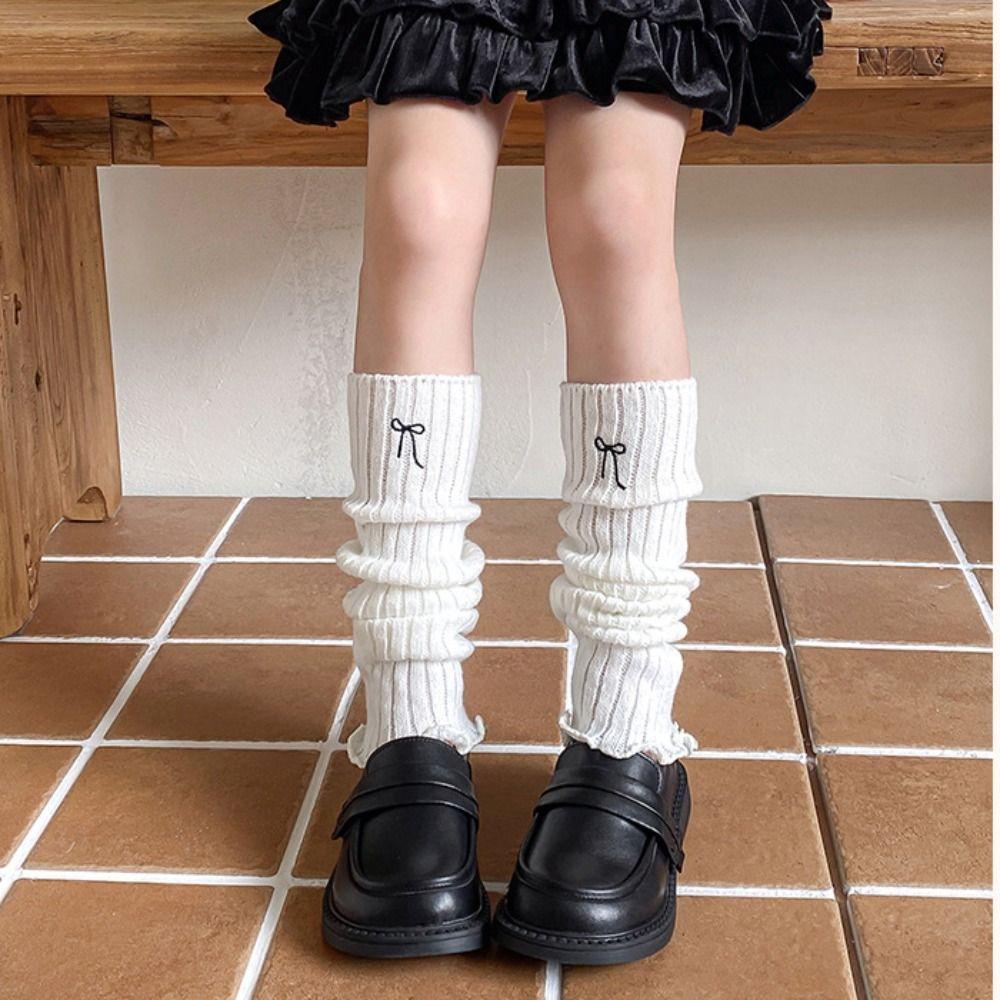 Harajuku Children's Leg Warmers JK Embroidery Bow Socks Kawaii Knitted Leg Cover  Children's