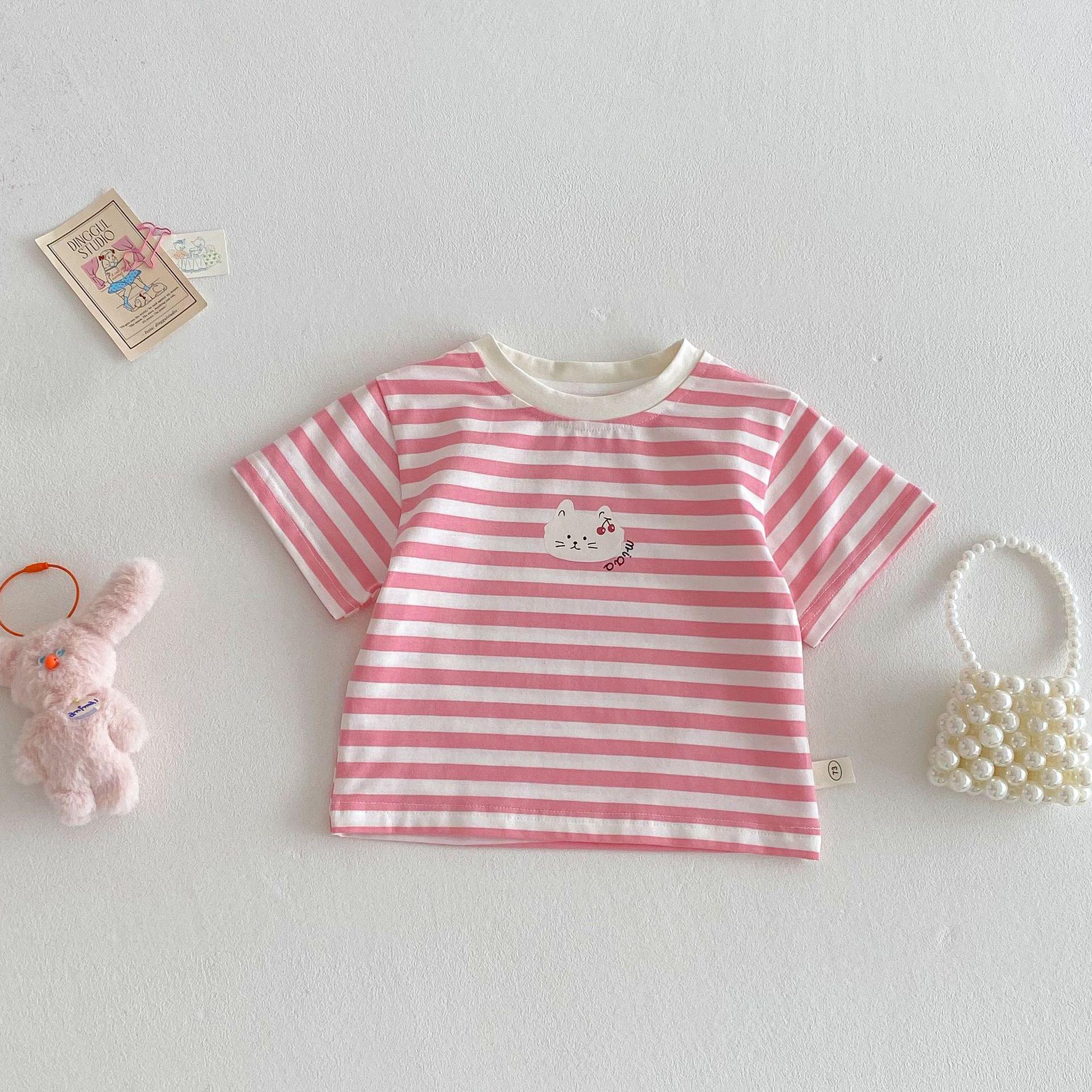

Children Cartoon Cat Tee Summer T Shirt Toddler Fashion Casual Clothing for Girls 73 розовый