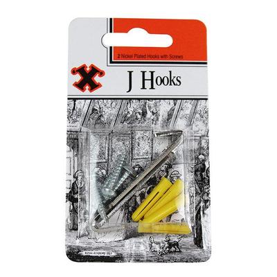 X Nickel Plated J Hooks Blister 2pk