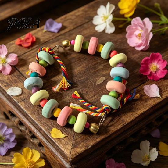 Parrot Beak Grinding Stone Stone, Colorful Beaded Chew Toy with Bell, Birdcage Care Hanging for African Grey Cockatiels Budgies Anxiety And