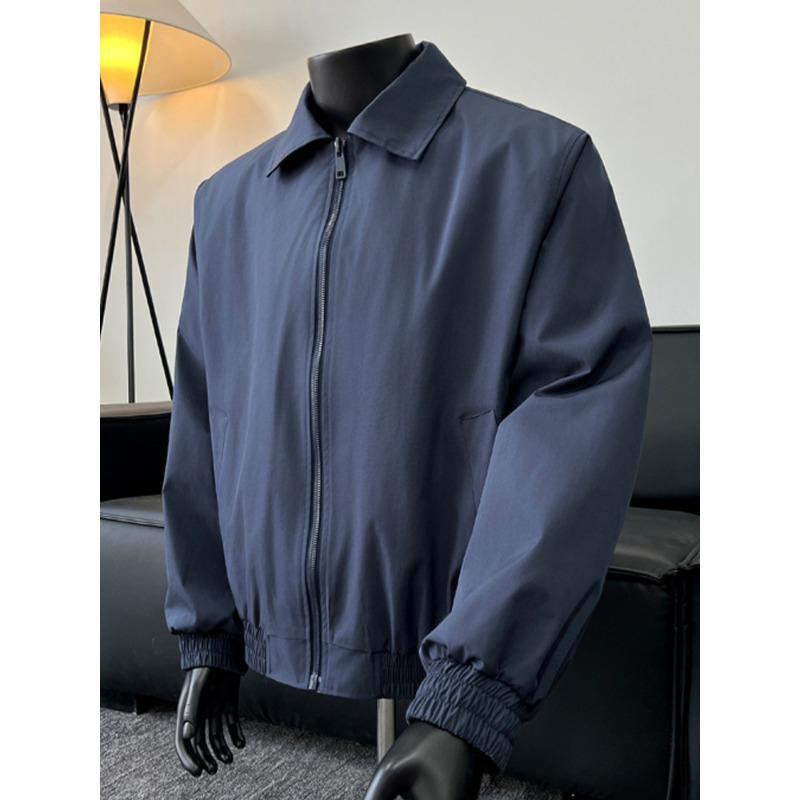 Mens Cropped Flight Jacket American Retro Loose Turn Down Collar Casual Bomber Outerwear