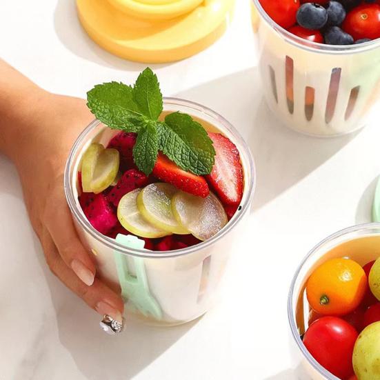 Portable Salad Cup with Fork Double-Layer Salad Bowl for Efficient Drainage Yogurt