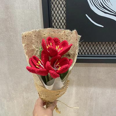 Weaving Blooming Tulip Finished Hand-Knitted Tulips Wool Weaving Open Tulip Finished