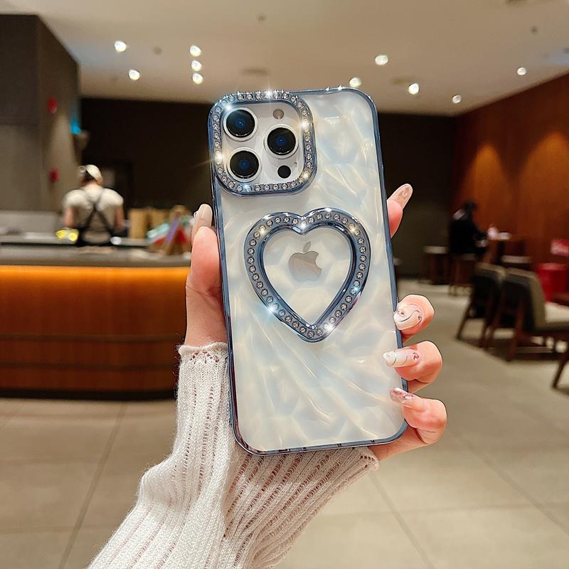 Luxus Glitzer Strass Transparent 3D Herz Handyhülle Für iPhone 16 15 14 13 11 12 16 Pro Max Stoßfest Verchromte Rückseite