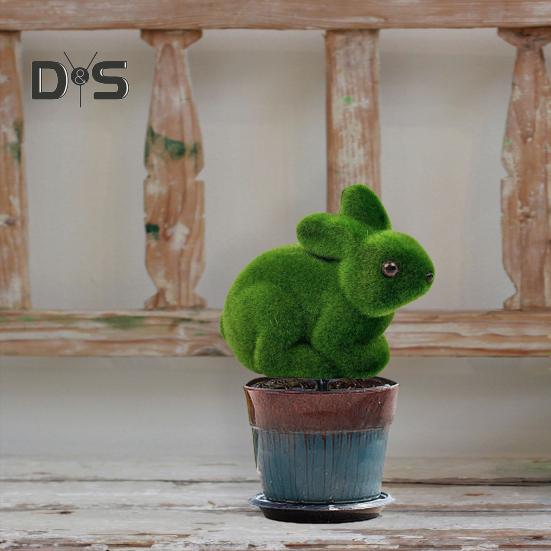 Künstlicher Formschnittball mit Kaninchen, Osterhase, Kunstformschnittpfahl, grünes Kaninchen, künstliche Pflanze mit Erdspieß für die Osterveranda, Innen- und Außendekoration