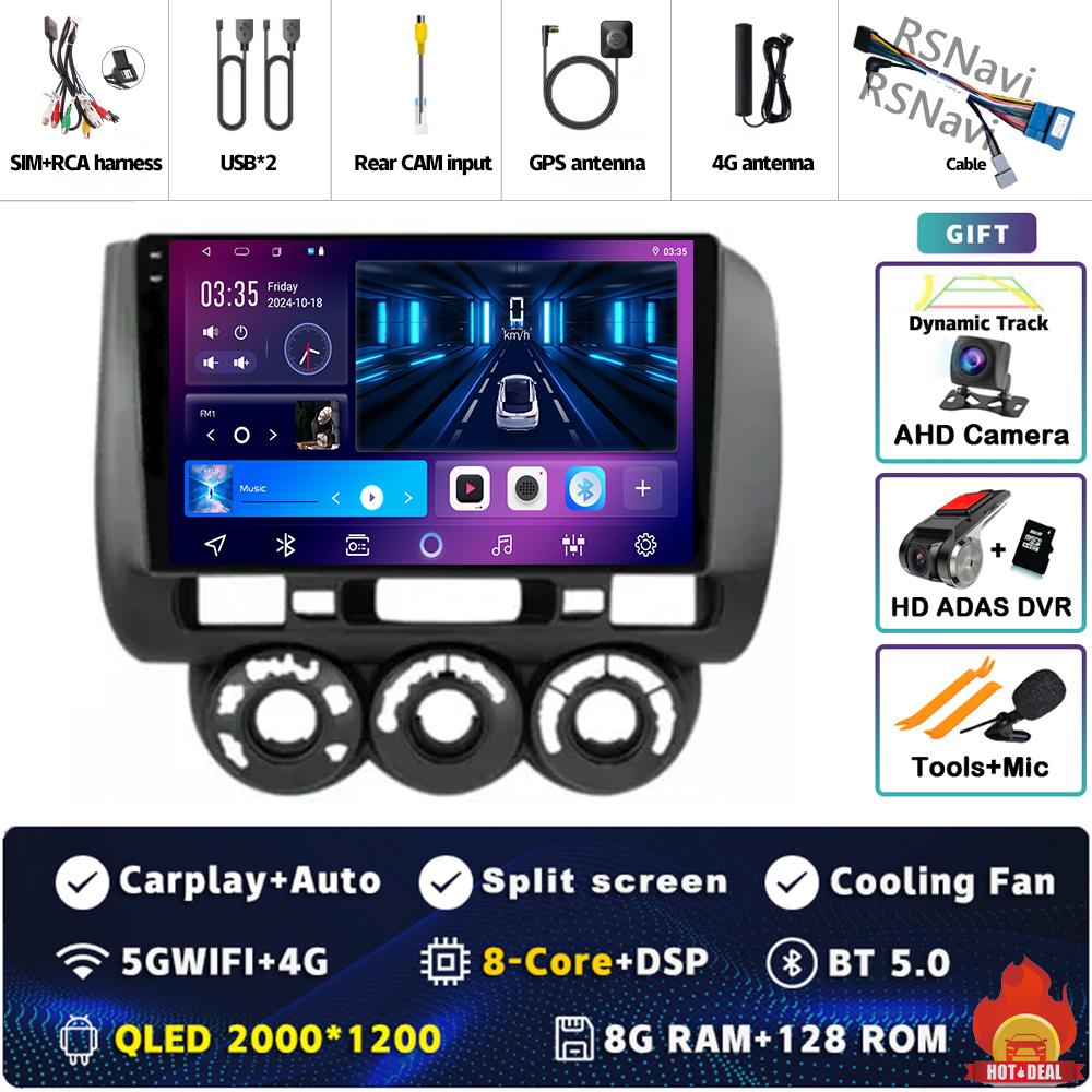 Android 14 Carplay Car Radio For Honda Fit Jazz City 2002 2003 2004 - 2007 Multimedia Video Player Navigation GPS Stereo 2Din BT