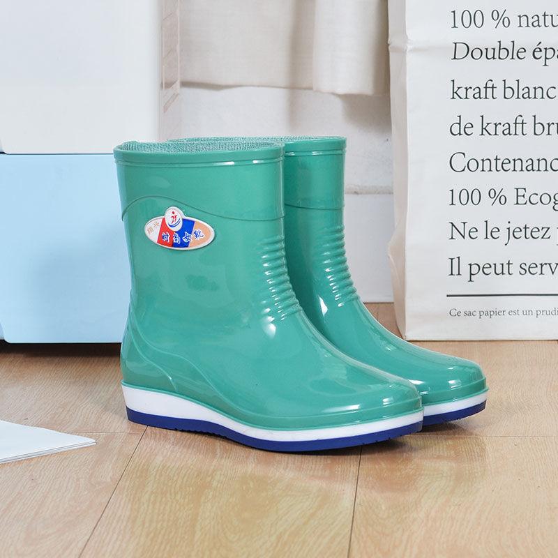 Rain shoes women's anti-skid shoes women's medium tube fleece rain boots short rain shoes kitchen work shoes non-slip shoes rubber shoes women
