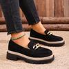 Britischer Stil Damen Flache Schuhe Herbst Dicker Boden Lässig Retro Kette Farbblock Freizeit Loafer Runde Spitze Samt Verbessert