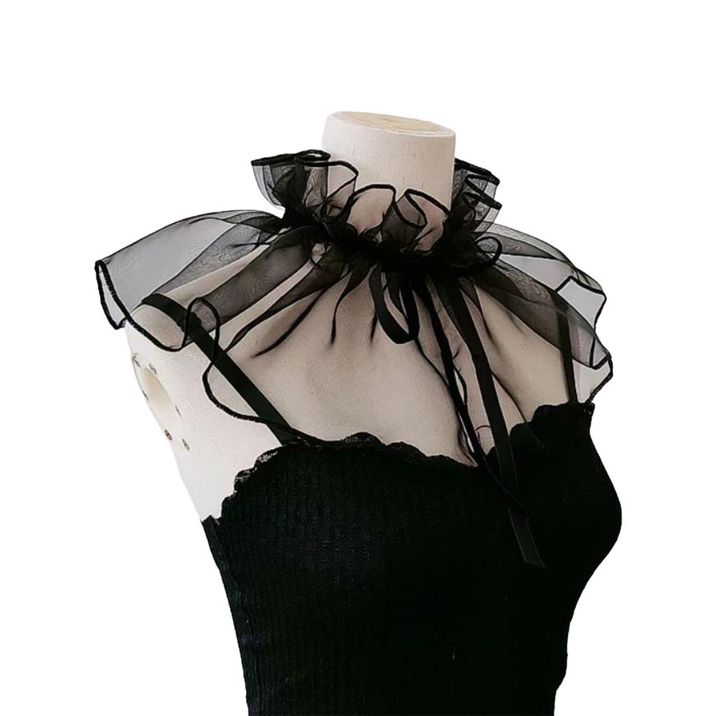 Eleganter Rüschen-Falschkragen Schal Transparenter Netz-Organza Abnehmbarer Kragen Vintage Schal Schulterwärmer für Viktorianische Blusen