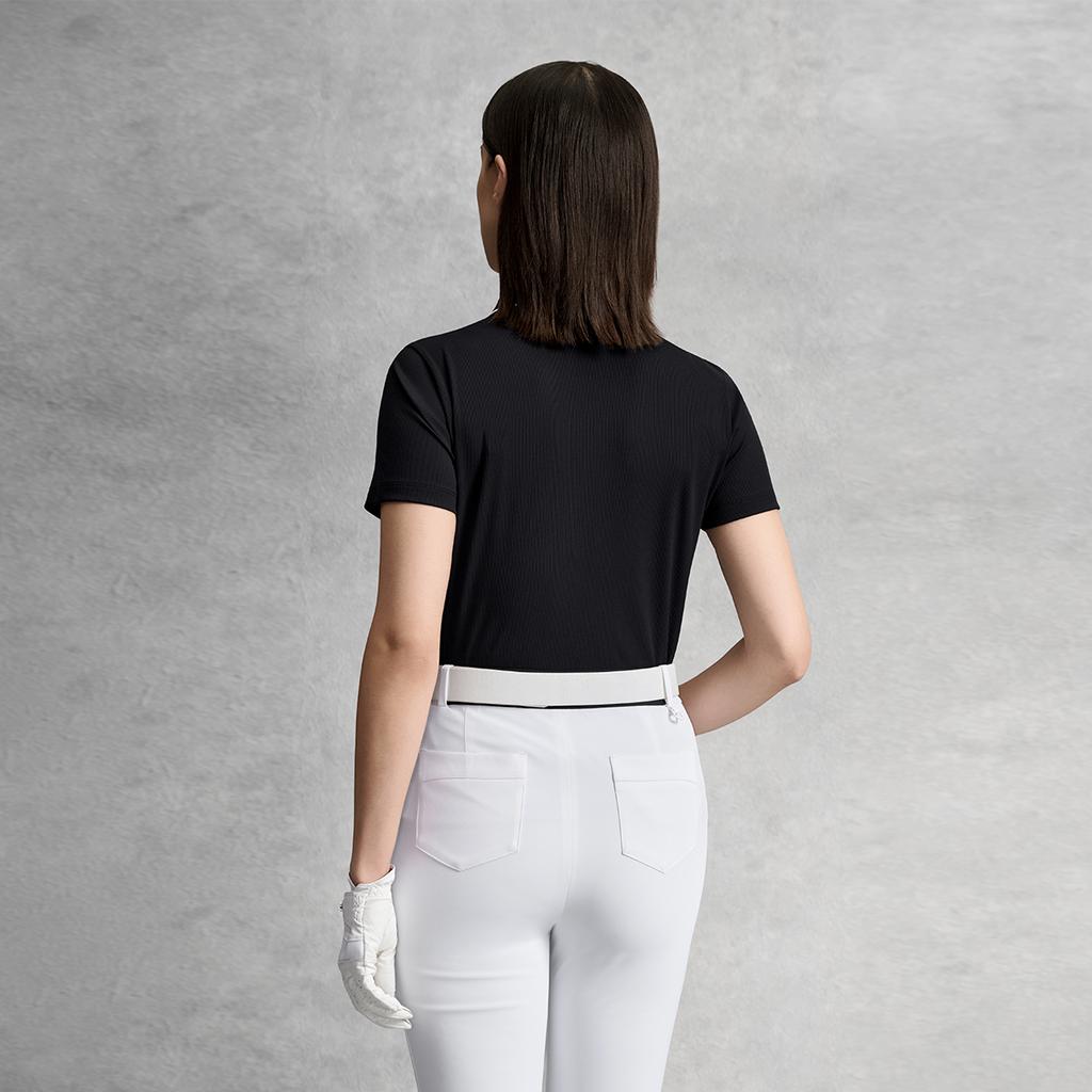 Fila Golf Series Simple Classic Sports Casual Comfortable Knitted Short Sleeve Polo Shirt Women Tops Deep-Black A11W625112FBK