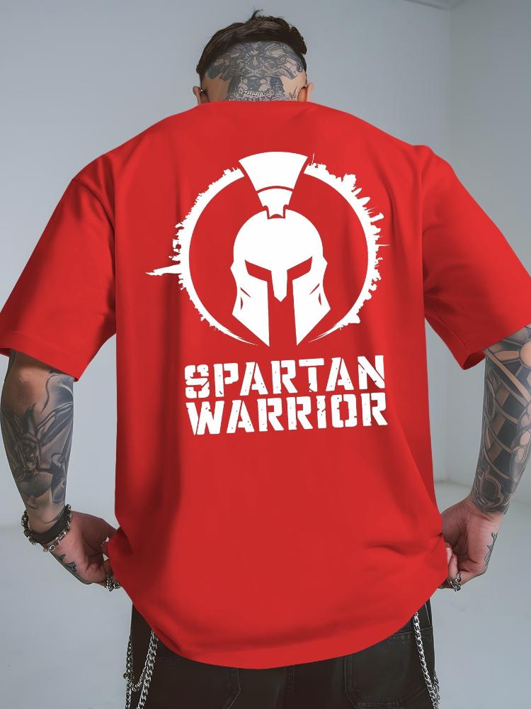 Spartan Warrior Graphic    with Spartan Helmet  Text Pattern 100 Cotton  Short Sleeve Casual Oneck Mens Printed Tshirt