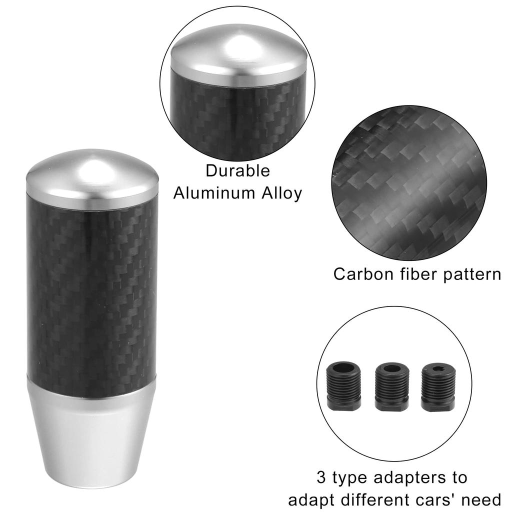Uxcell Automatic Manual Gear Stick Shift Knob Transmission Gear Lever Stick Shifter Handle Carbon Fiber Pattern Silver Tone