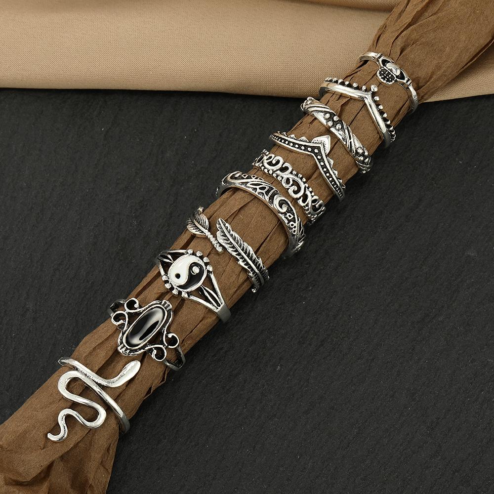 

Винтажный комплект колец в виде змеи для женщин, модные ювелирные изделия Тай Чи в готическом стиле с перьями, 10 шт. 10pcs