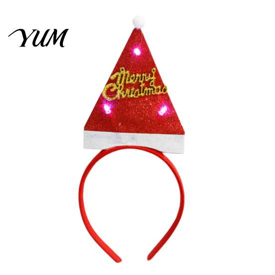 Flexible Plastic Holiday Headband Light Up Christmas Headbands, Shiny Glitter Santa Hat Tree Reindeer Antler Hairbands, Decorative Hair Bands for LED