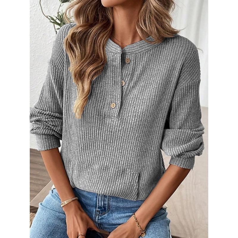 BITCED Women s Fashion Casual Solid Color Print Long Sleeve Blouses & Shirts S серый