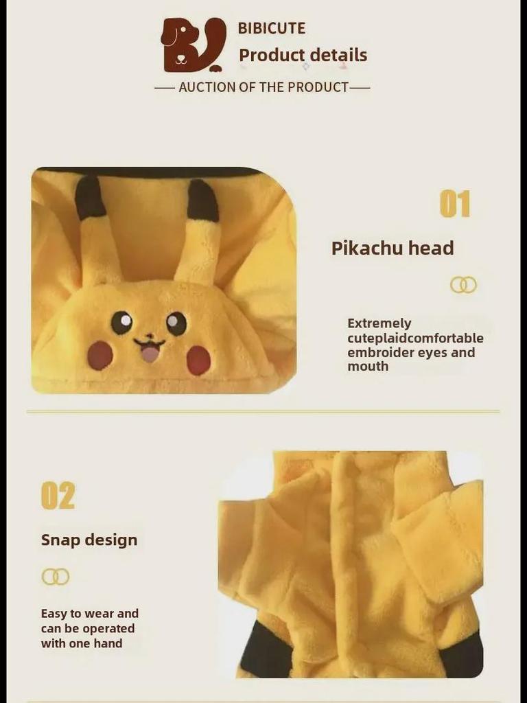 Traje de invierno universal para mascota Pikachu: Disfraz cálido para perros y gatos pequeños