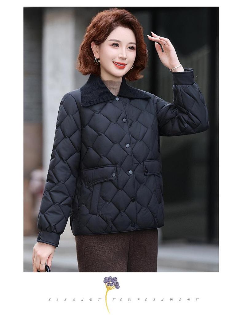 Petite Stylish Cotton Jacket for Middle-Aged Women, Autumn/Winter Short Coat, Warm Lightweight Outerwear for Elderly Women
