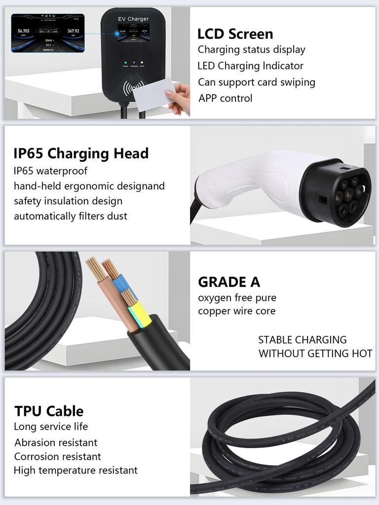Ev Charger Wallbox Type 2 32A 22Kw Cee 3-Phase Plug Charging Station Ev Phev App