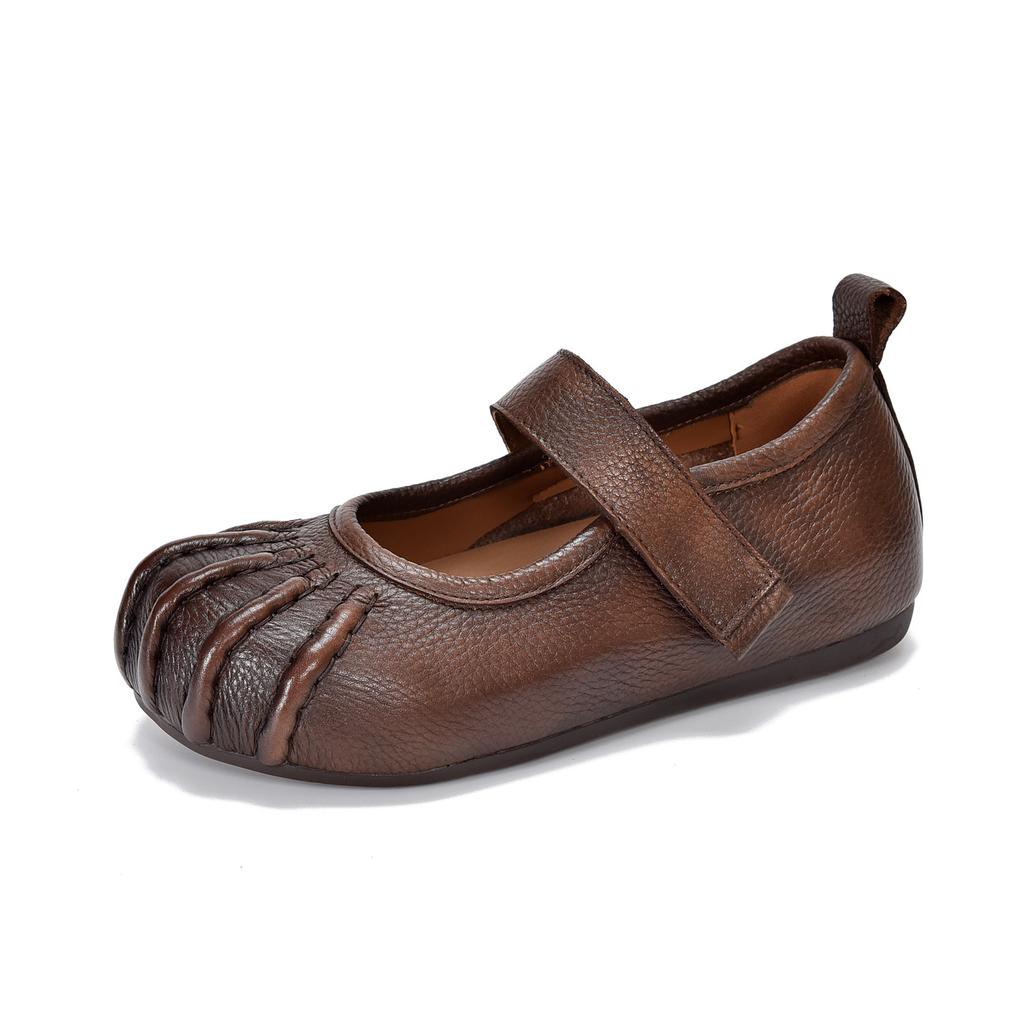 Johnature Echt Leer Zachte Zool Lage Uitsparing Platte Schoenen Comfortabele Ronde Neus Damesschoenen