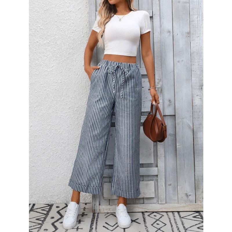Sommer Neue Damen Gestreifte High Waist Lässige Mode Neun-Punkte-Hose