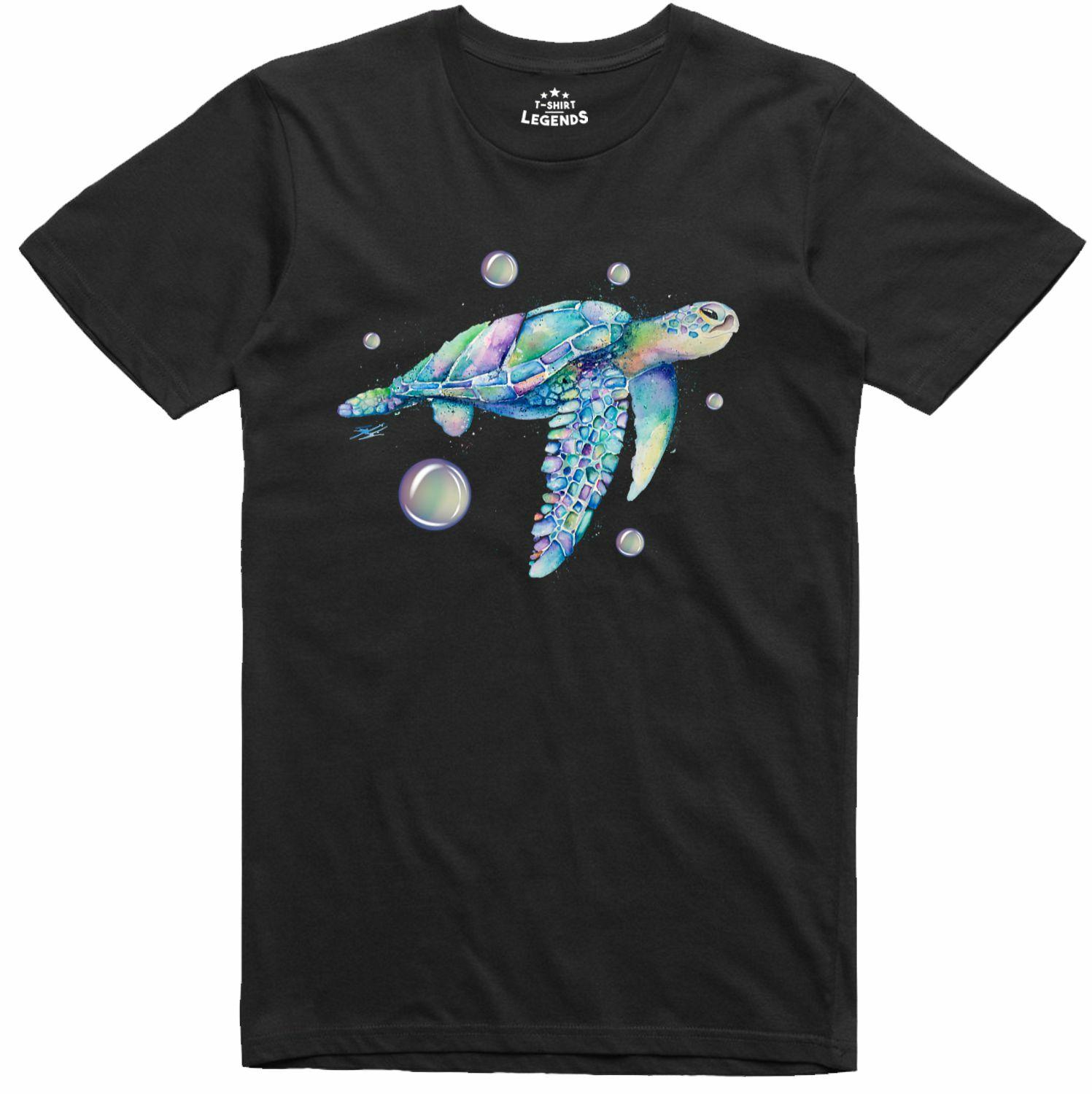 Psychedelic Turtle Nature Print 100% Cotton Regular Fit T Shirt S