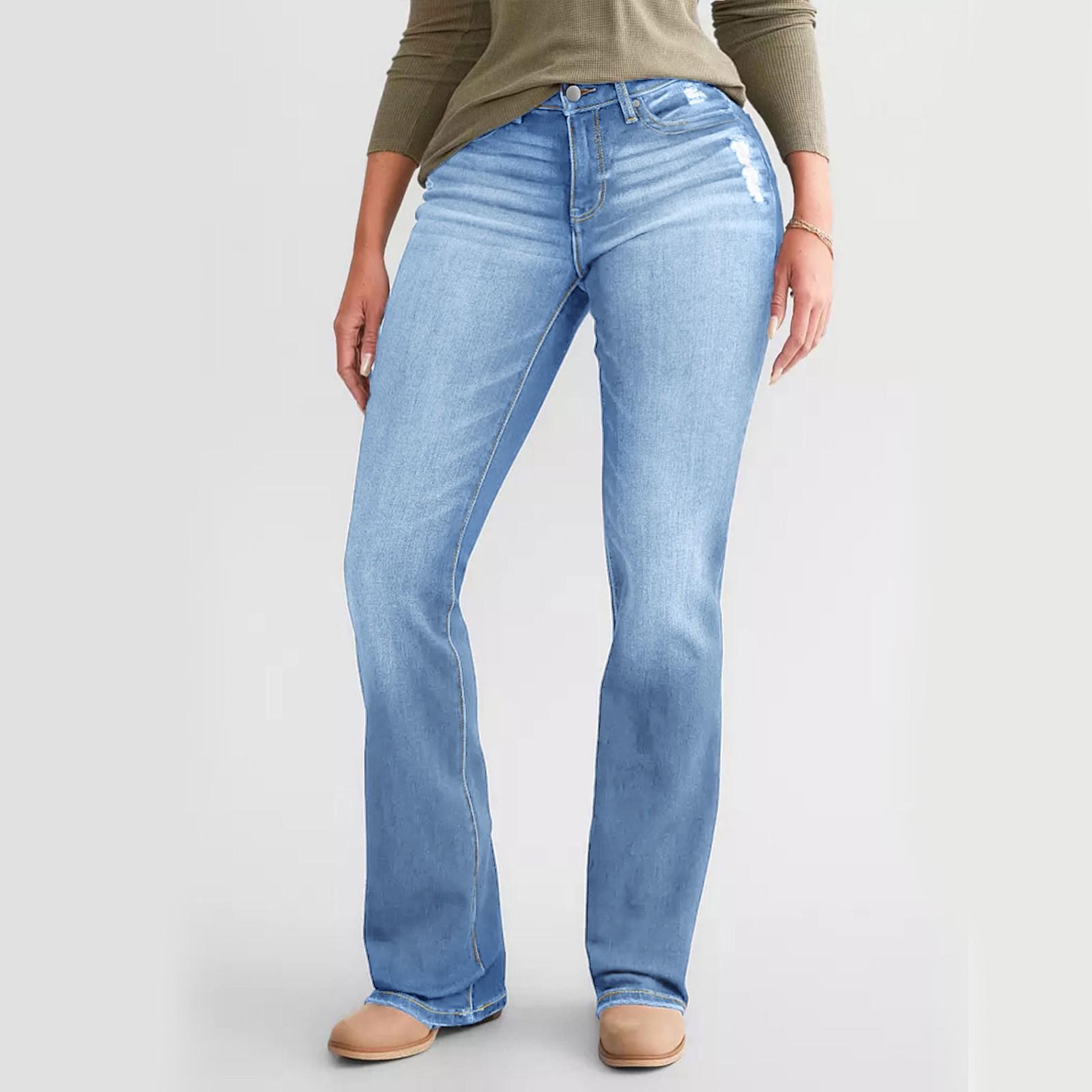 

Модные женские облегающие расклешенные повседневные синие джинсы с высокой талией и карманами XL