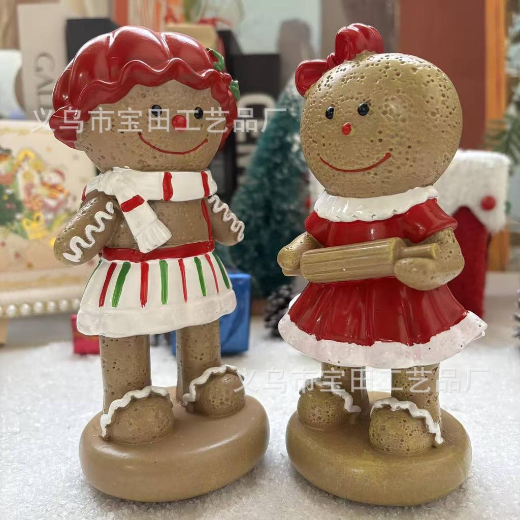 New Christmas Decoration Resin Statue Ornament Gingerbread Man Girl Home Tabletop Party Decoration Ornament