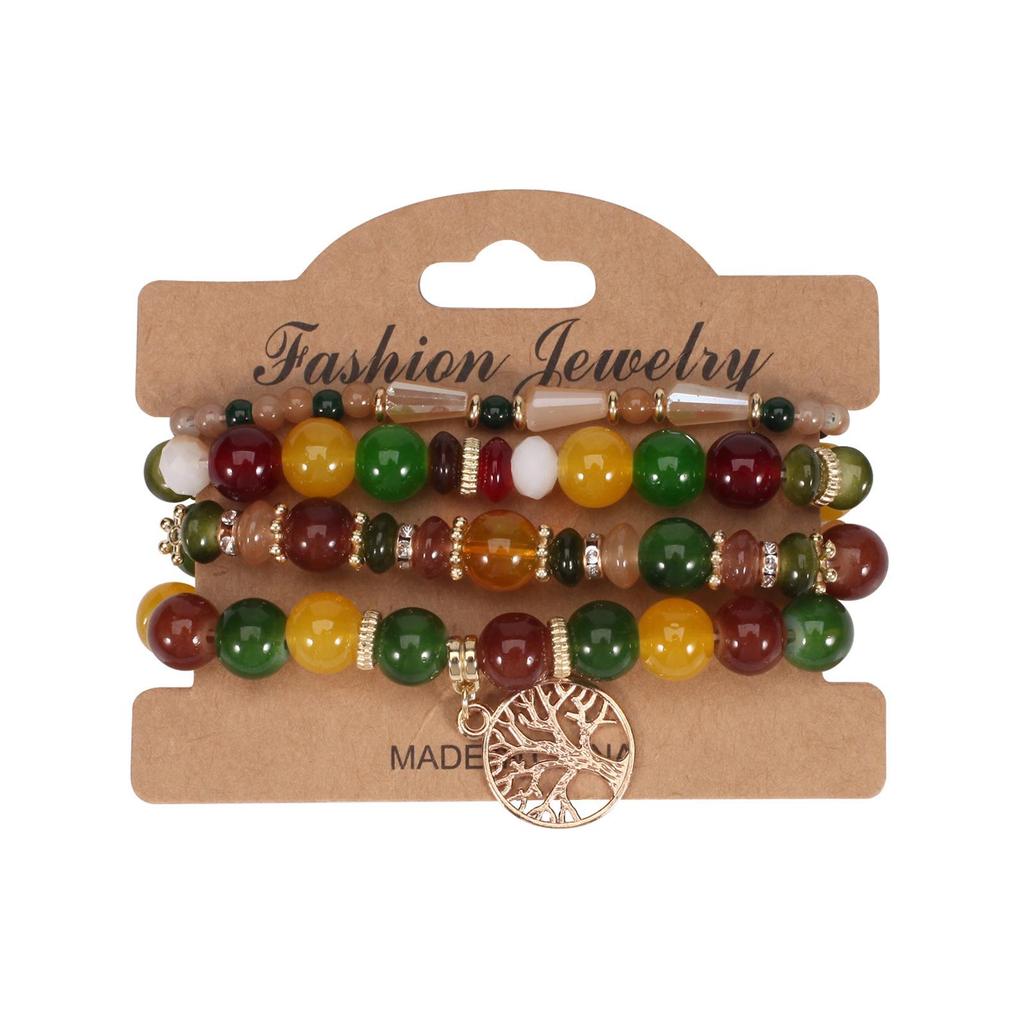 Bohemian Ethnic Beaded Bracelet with Tree of Life Pendant