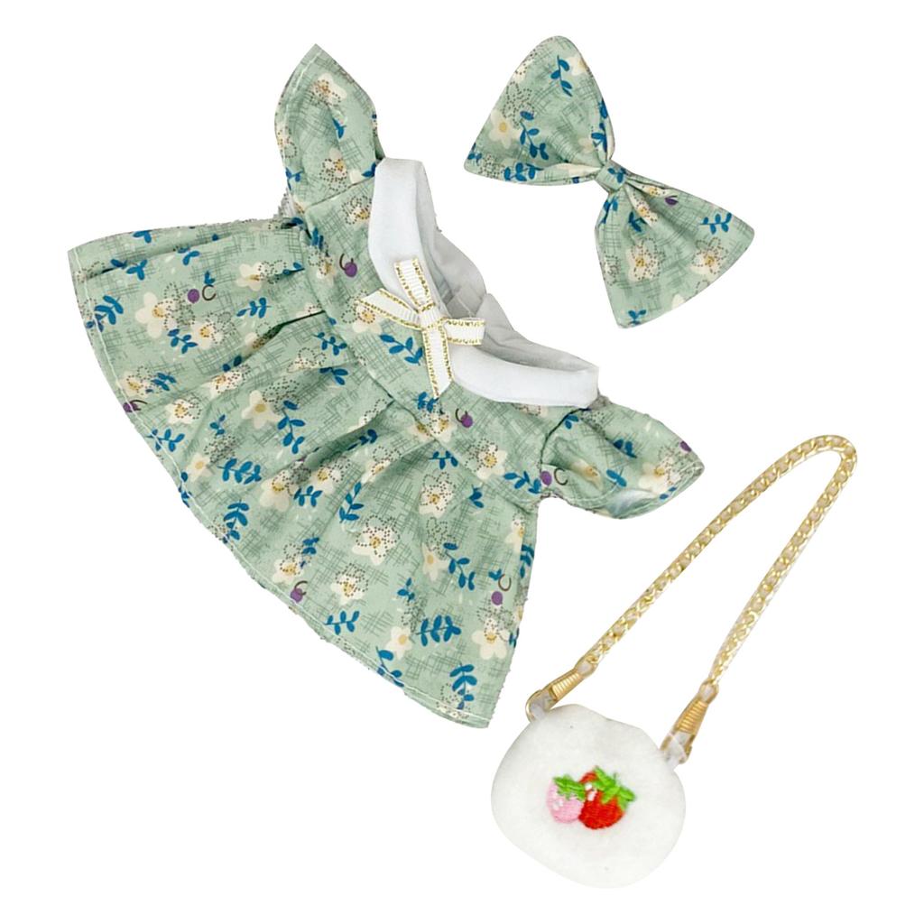 Girl Doll Clothes Accessories with Shoes Bow Bag for 20cm Dolls Floral Print Cute Girl Doll Clothing