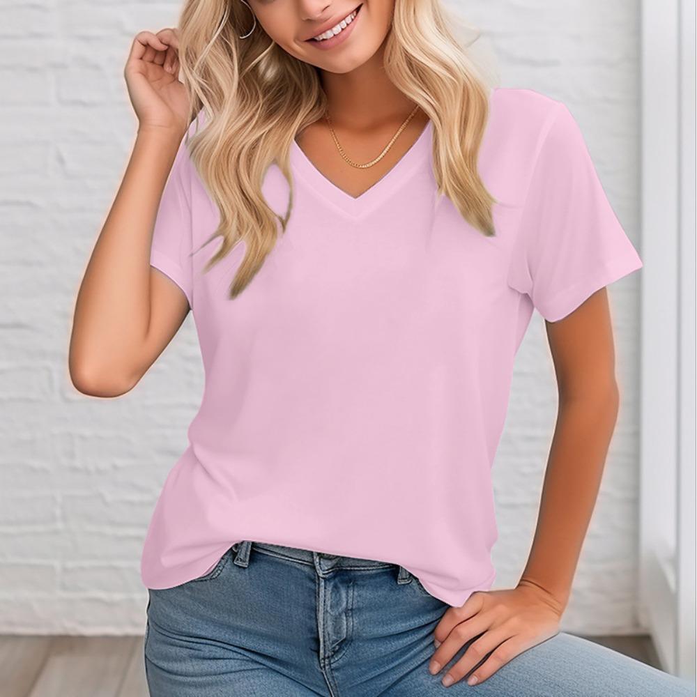 Women's short-sleeved T-shirt solid color design summer tops soft texture comfortable breathable personality daily wear