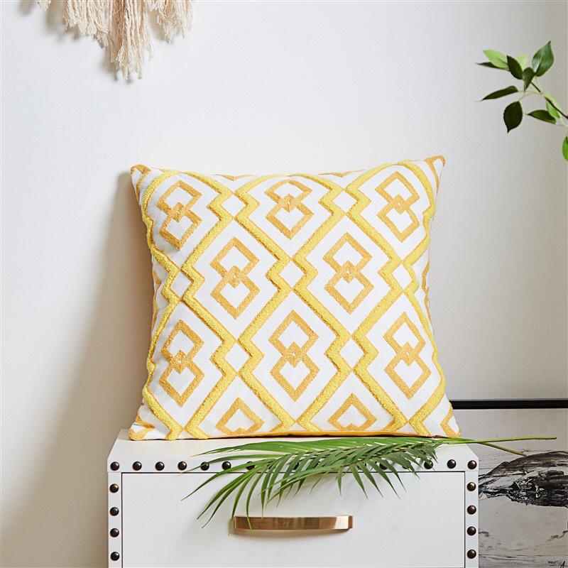 

Nordic Style Yellow & Deep Blue Embroidered Cotton Sofa Throw Pillow Cover 45x45 cm (Without Filling)
