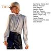 Satin Women Shirt Half High Collar Lantern Long Sleeve Solid Color Pullover Tops Casual Commuting Blouse