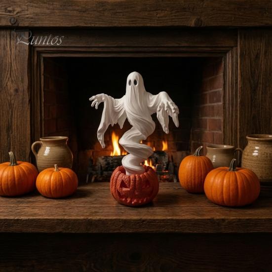 Decorative Figurine for Halloween Swirling Ghost Pumpkin Yard Lamp, Lighted Spooky Statue, Warm LED Outdoor Creepy Party Props Decor, Fall Autumn
