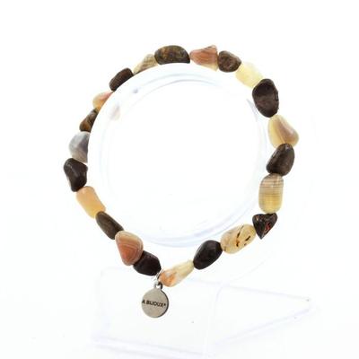 Stones and Minerals. Australian Boulder Opal + Botswana Agate Bracelet. Size Made In France.