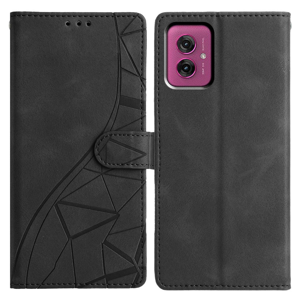 For Motorola Moto G55 5G Case Wallet Stand Imprinted Triangle Pattern Leather Phone Flip Cover