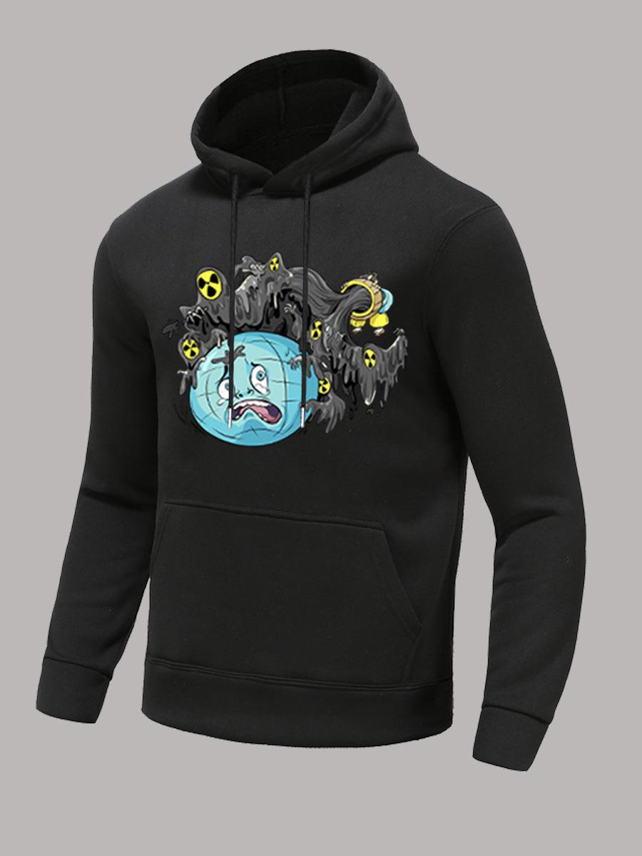 Independent Station Hooded Sweater Autumn and Winter Independent Station Refuses Nuclear Sewage Printing Hooded Casual Sweater XXL чёрный