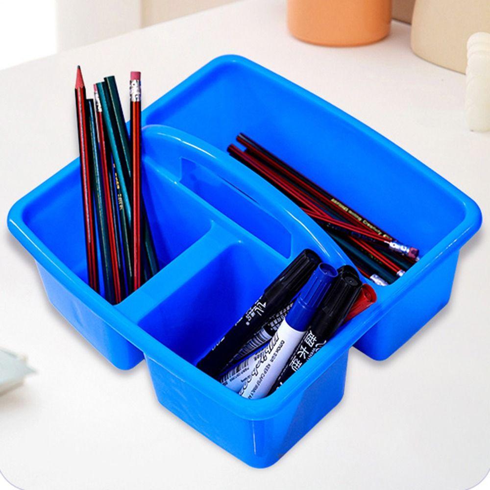 6Pcs/Set 3 Compartments Stationary Storage Basket with Handles Divided Basket Bin  For Paint Brushes