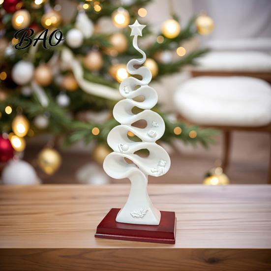 Durable Resin Tabletop Statues Abstract Christmas Tree Figurine, Artistic Spiral Sculpture, Modern Xmas Contemporary Interior Design Accents