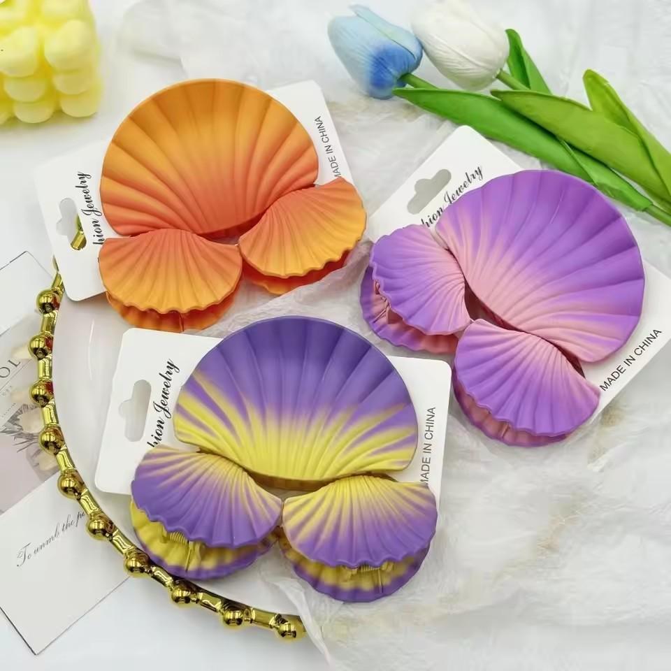 3pcs/set Gradient Dreamy Shell Hair Claw Clips Ocean Beach Conch Hair Clip Seashell Matte Shark Clip Headwear Hair Accessories