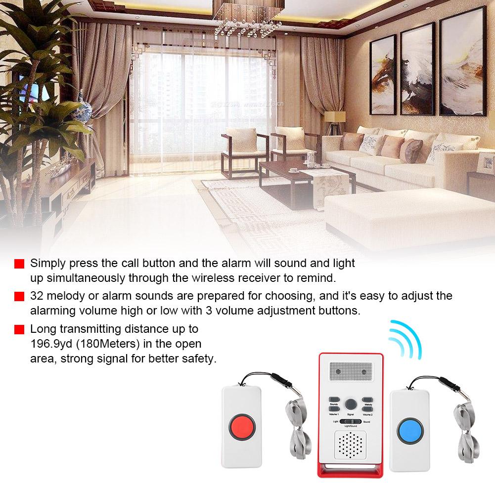 65-105dB Bezdrátový pager SOS tlačítko pro pečovatele Domov Starší pacient Sestra 2 přijímače